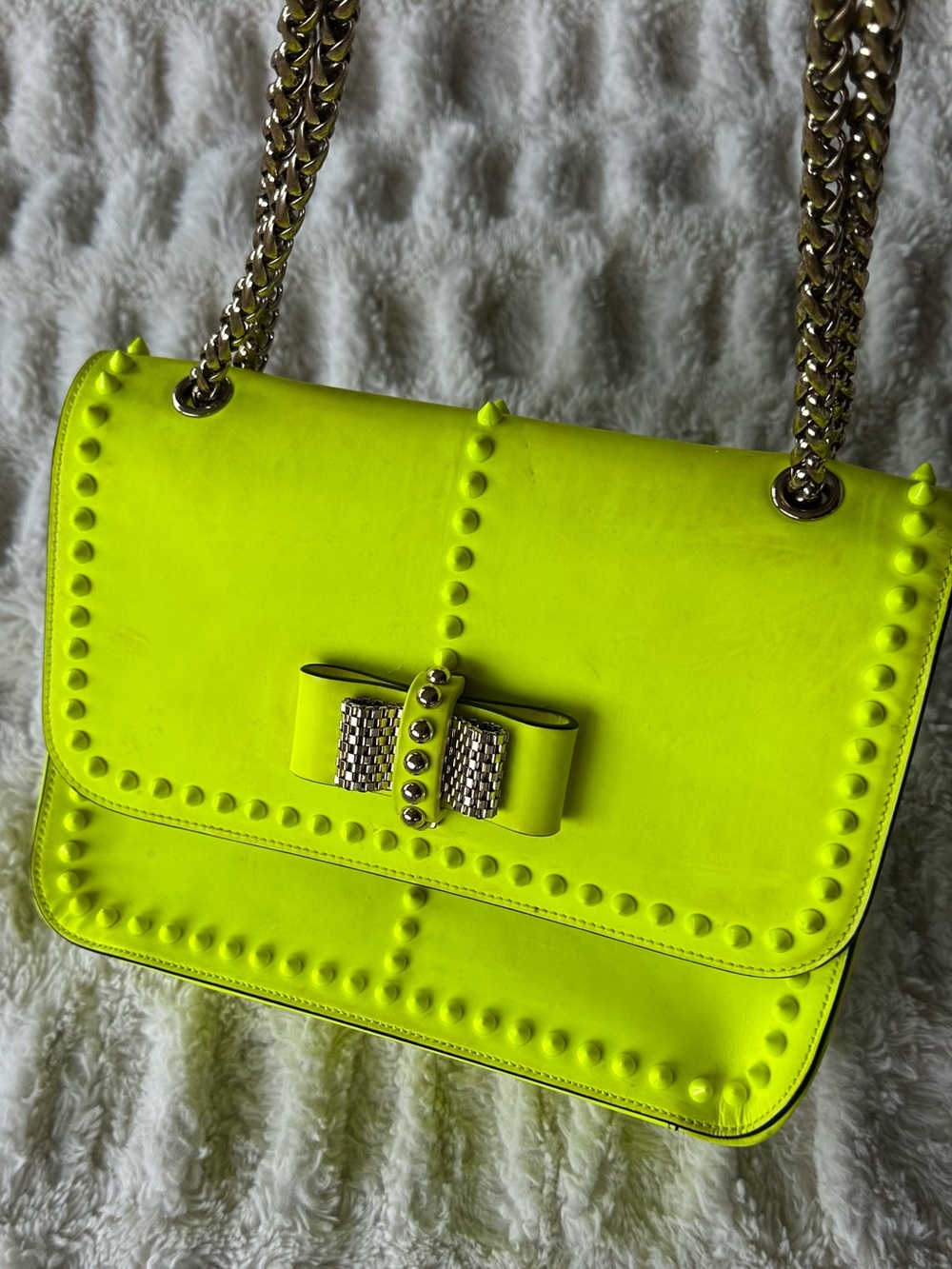 Christian Louboutin Sweet Charity studded leather neon yellow handbag